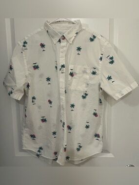 Old Navy Men’s Hawaiian Shirt Palm Tree AOP Large Slim Fit Resort Beach